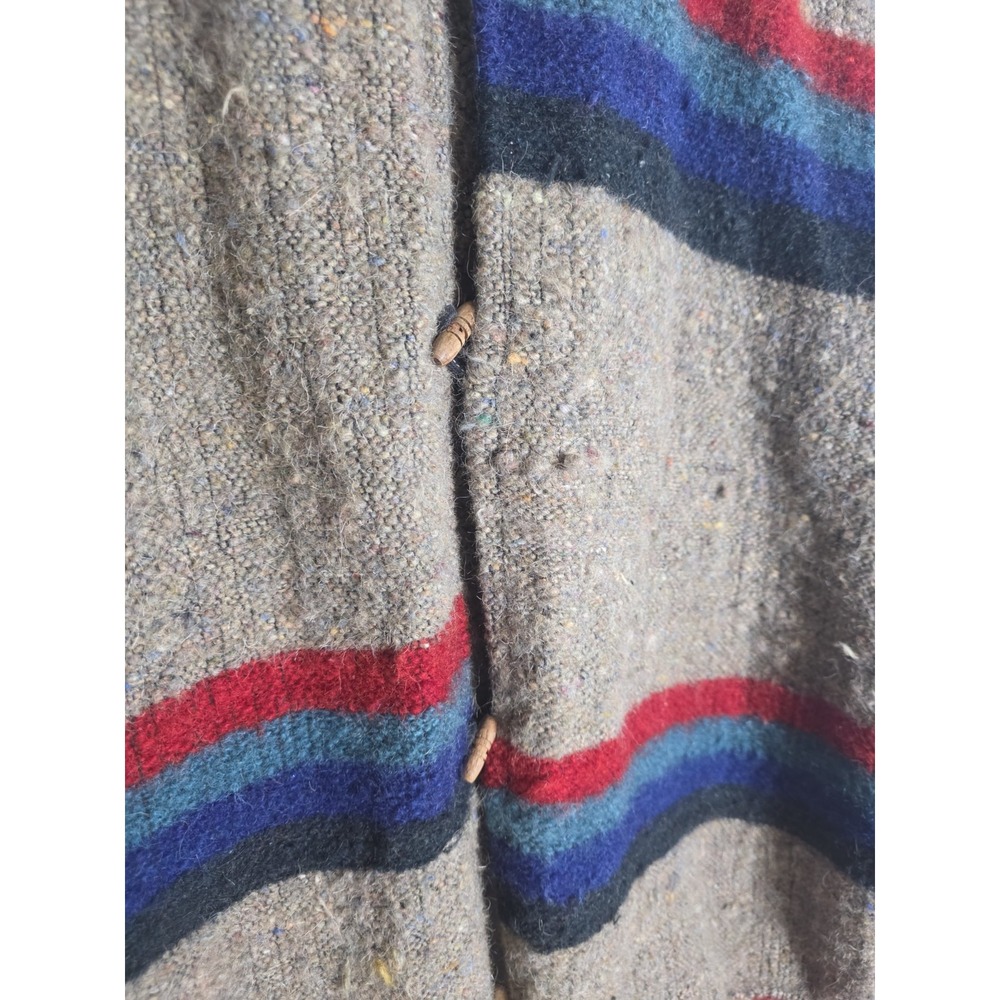 Vintage Wool-Feel Cardigan XL Tan Rainbow Stripe Wood Buttons Grandpa READ - Picture 6 of 13